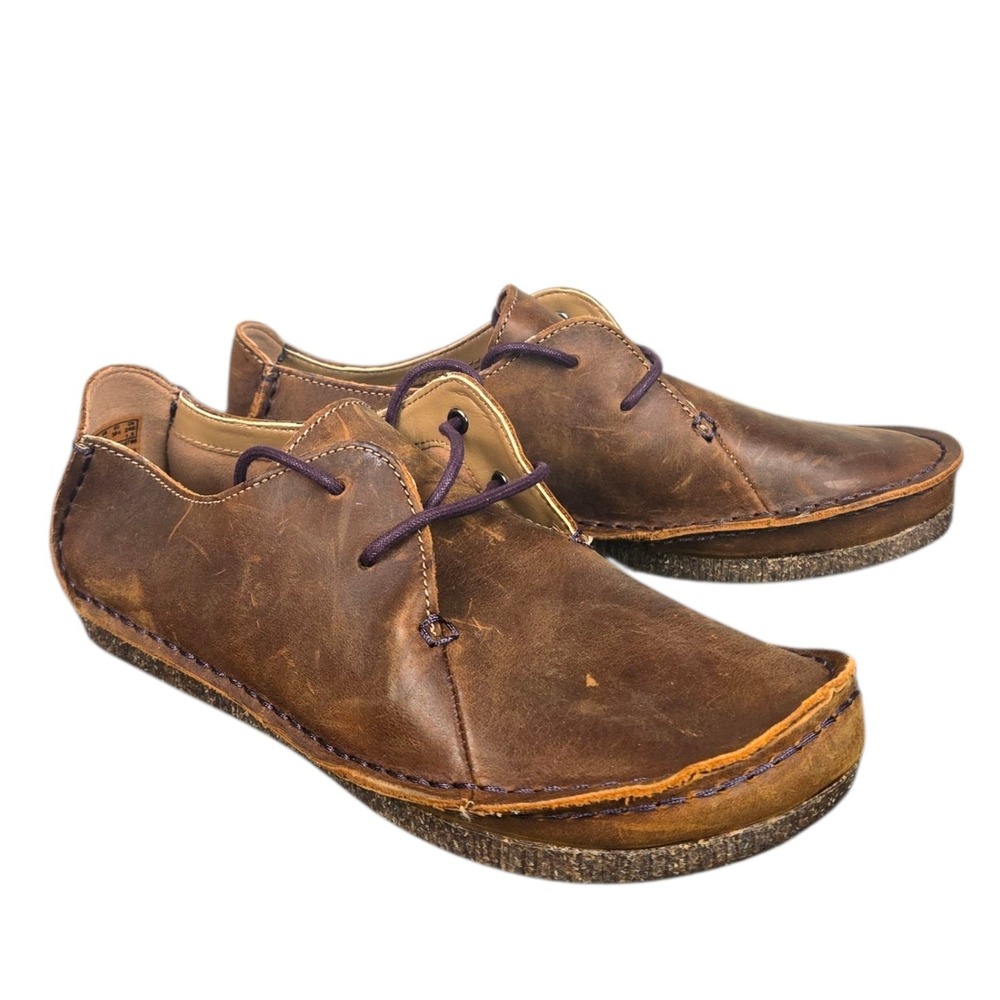Clarks Janey Mae Oxford Lace Up Brown Leather Shoes Casual Comfort Womens 8.5 M - Picture 2 of 16